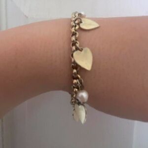 Gold and Pearl Heart Charm Bracelet